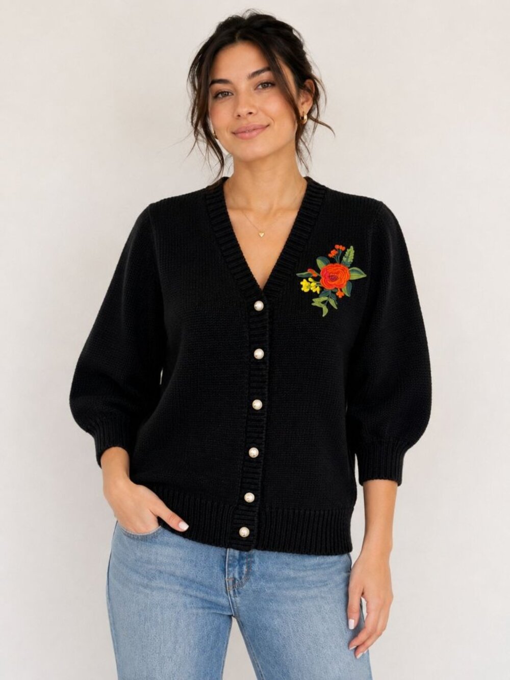 Preloved Gucci Puff Sleeve Embroidered Blind for Love Cardigan Navy Size XS